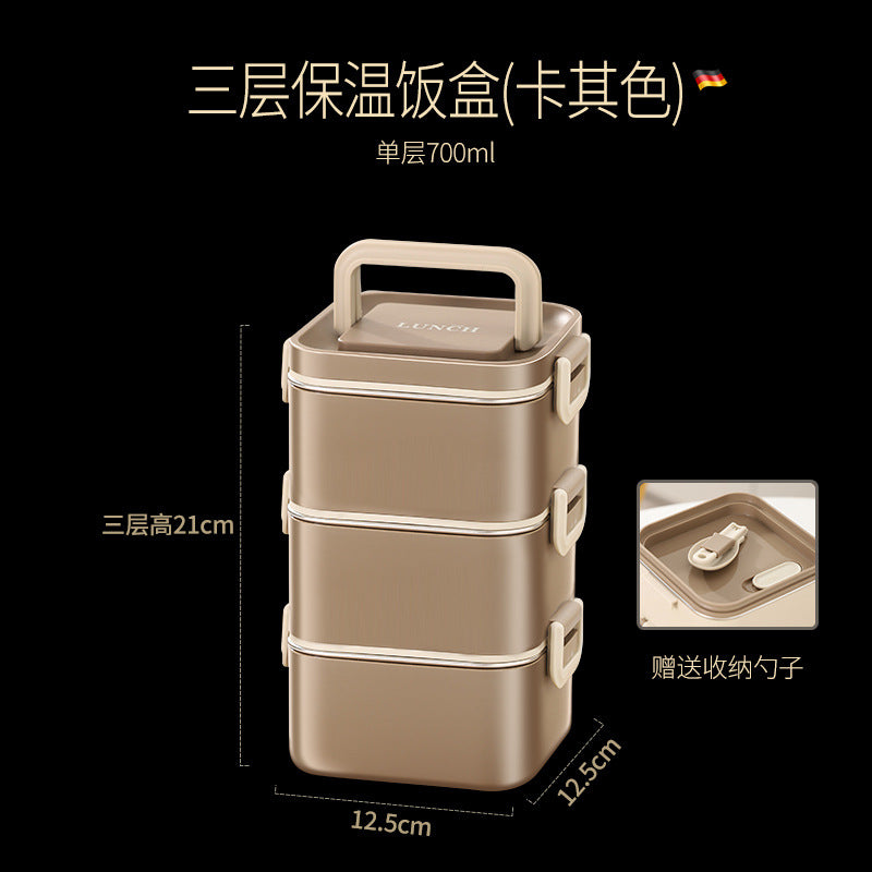 304 stainless steel layered thermal insulation lunch box can be heated in microwave oven, office workers bring rice, light and divided bento lunch box