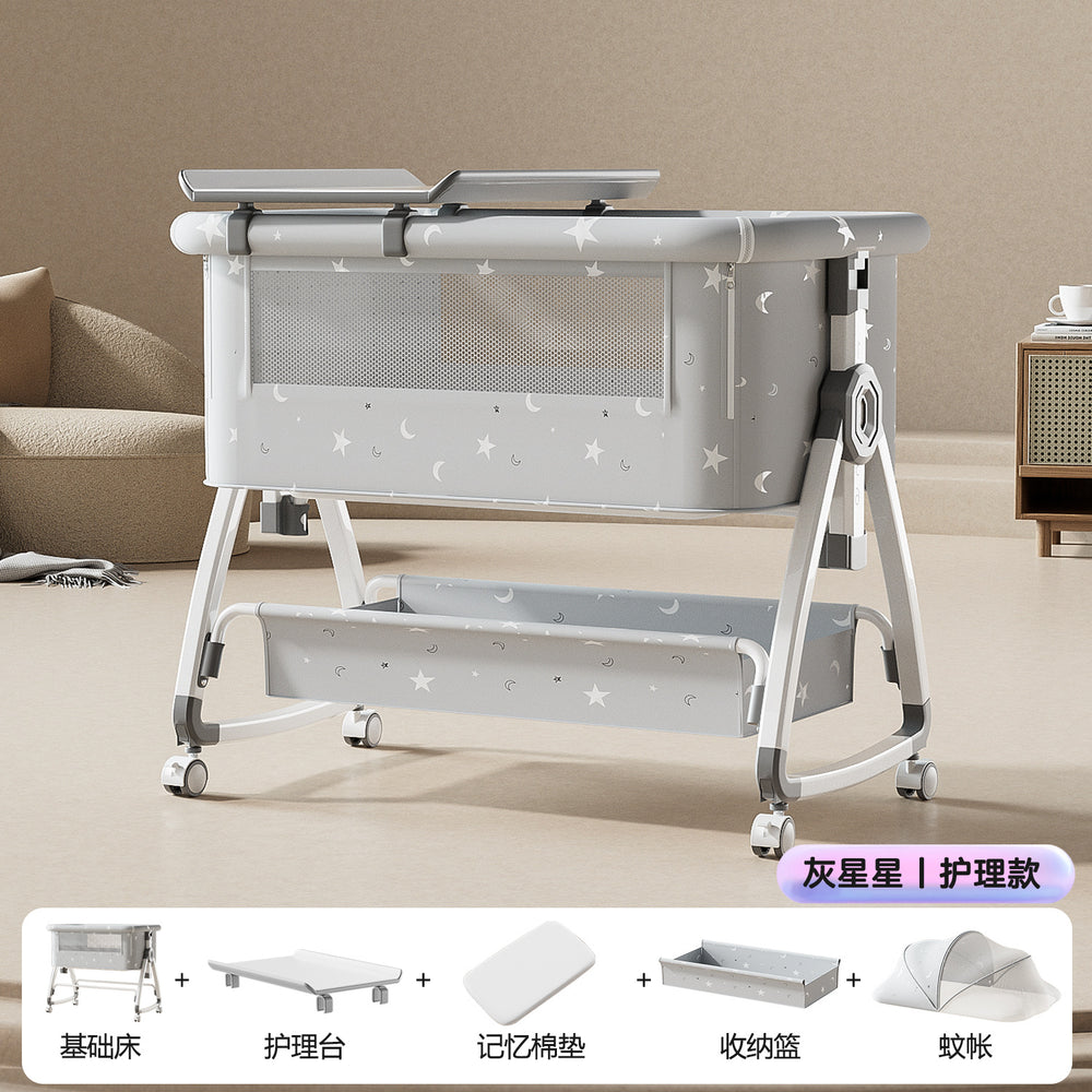 Baby crib convertible bassinet portable 2-in-1 foldable multifunctional baby bed newborn splice large bed