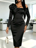 Autumn new arrival: 3d floral off-the-shoulder dress - long sleeve party & evening gown