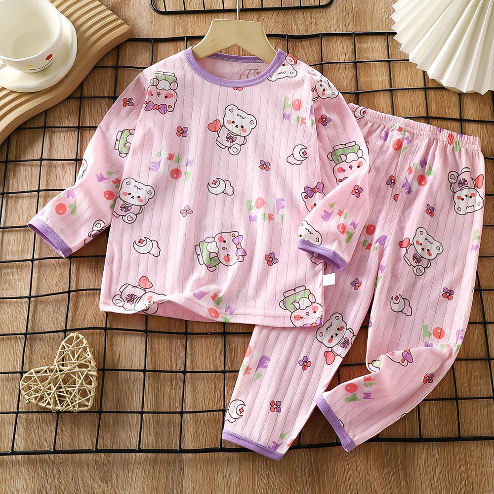 new children's pure cotton pajama set - summer long sleeve sleepwear, lightweight air conditioning suit for boys and girls