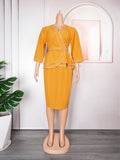 African women's plus size office lady commute chic rhinestone embellished tiktok  fashion professional style two-piece dress set