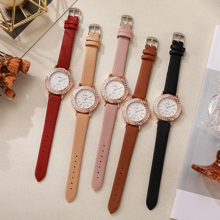 Round diamond-studded digital watch, creative new retro quartz watch with jewelry strap, cross-border wristwatch, wholesale women's watch for export