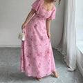 cross-border european and american women's clothing: new summer collection - elegant printed ruffle sleeve slim-fit dress, perfect for vacation