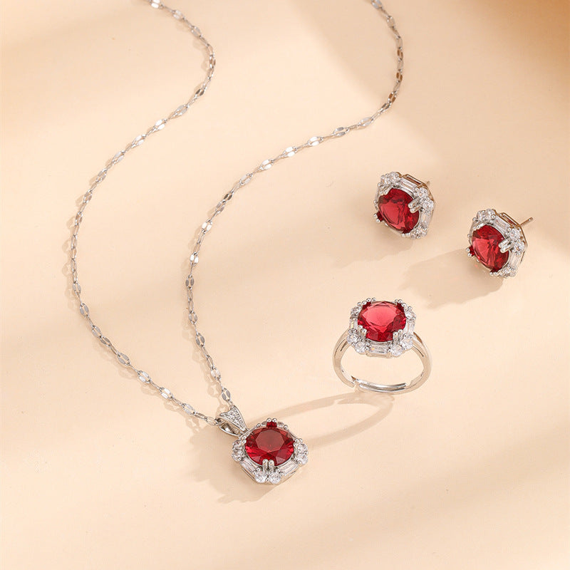 [titanium steel] necklace women's new arrivalniche style square pendant earrings ring accessible luxury classy sense collarbone chain jewelry wholesale