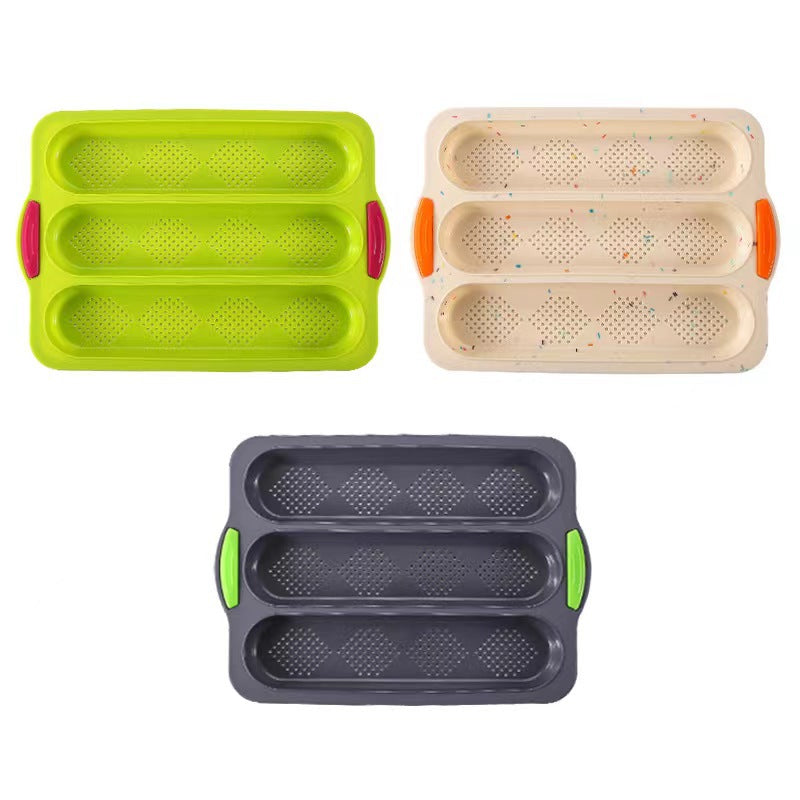 New in stock silicone bench three-slot baguette bread baking pan diamond grid cake mold for home dyi baking