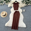 Luxury minimalist sleeveless knit two-piece set for women - summer casual commute high-waisted slimming fit