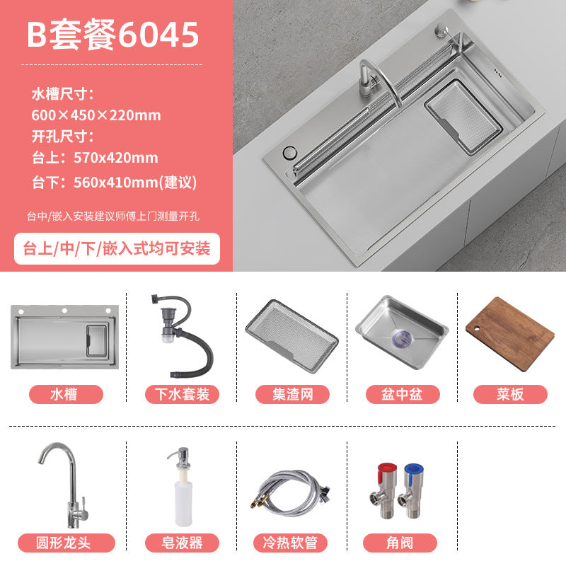 Double slag collection sink large single slot high quality stainless steel kitchen sink thickenedfor home dishwashing sink vegetable sink