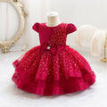 Ready-to-ship wholesale sequin bow princess dresses for girls, perfect for baby's first birthday or special occasions