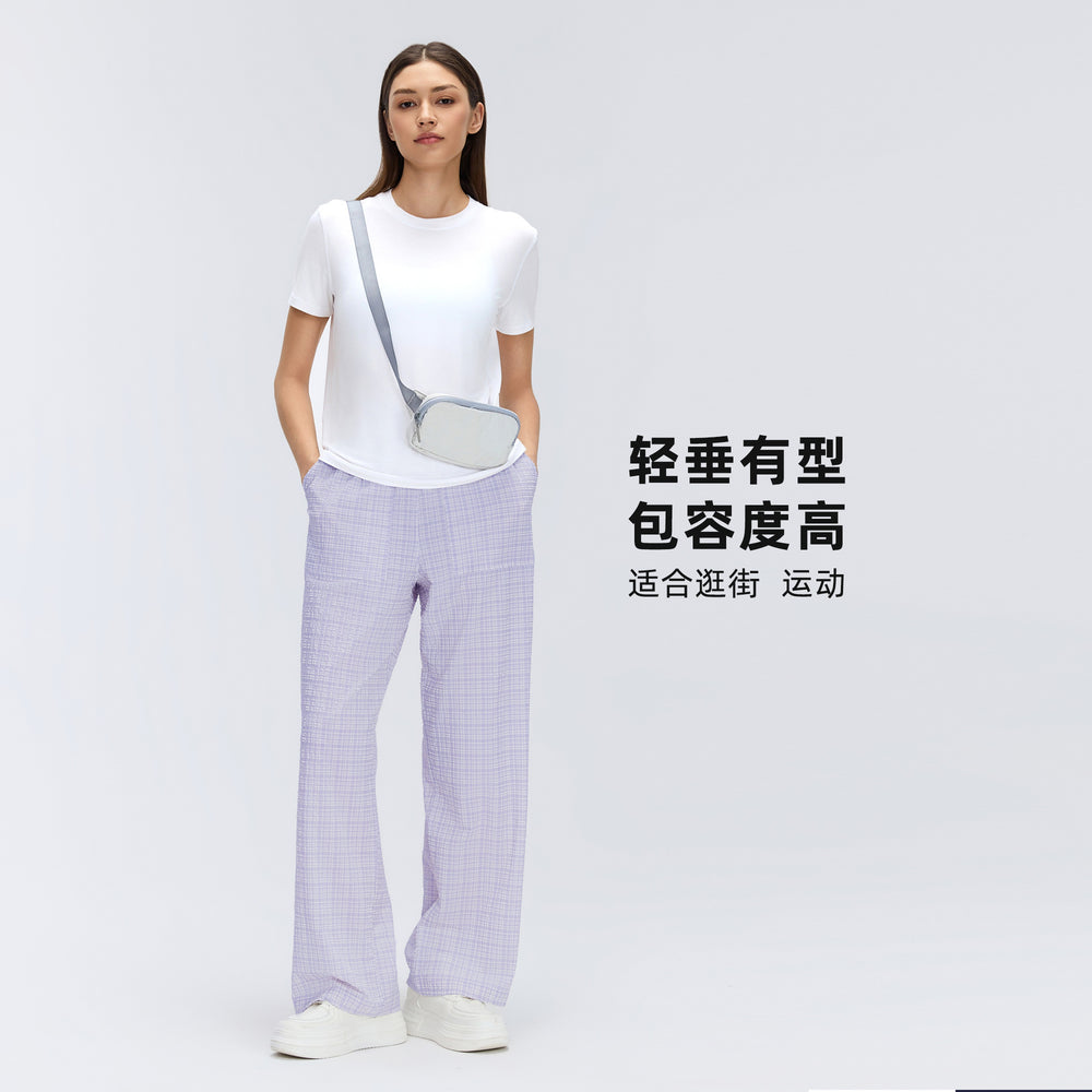 Spring/summer new lightweight quick-dry women's active pants - bubble plaid, loose fit, slimming, versatile casual trousers d26034