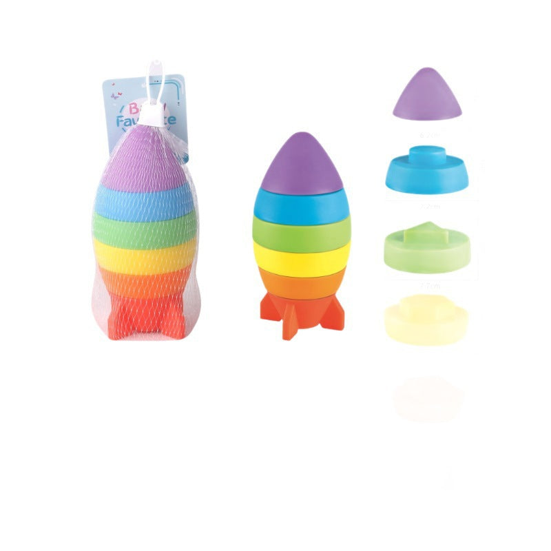 Cross-border export straw glue stacking music water spray marine animal assembly building block children's perception bath bathroom toys