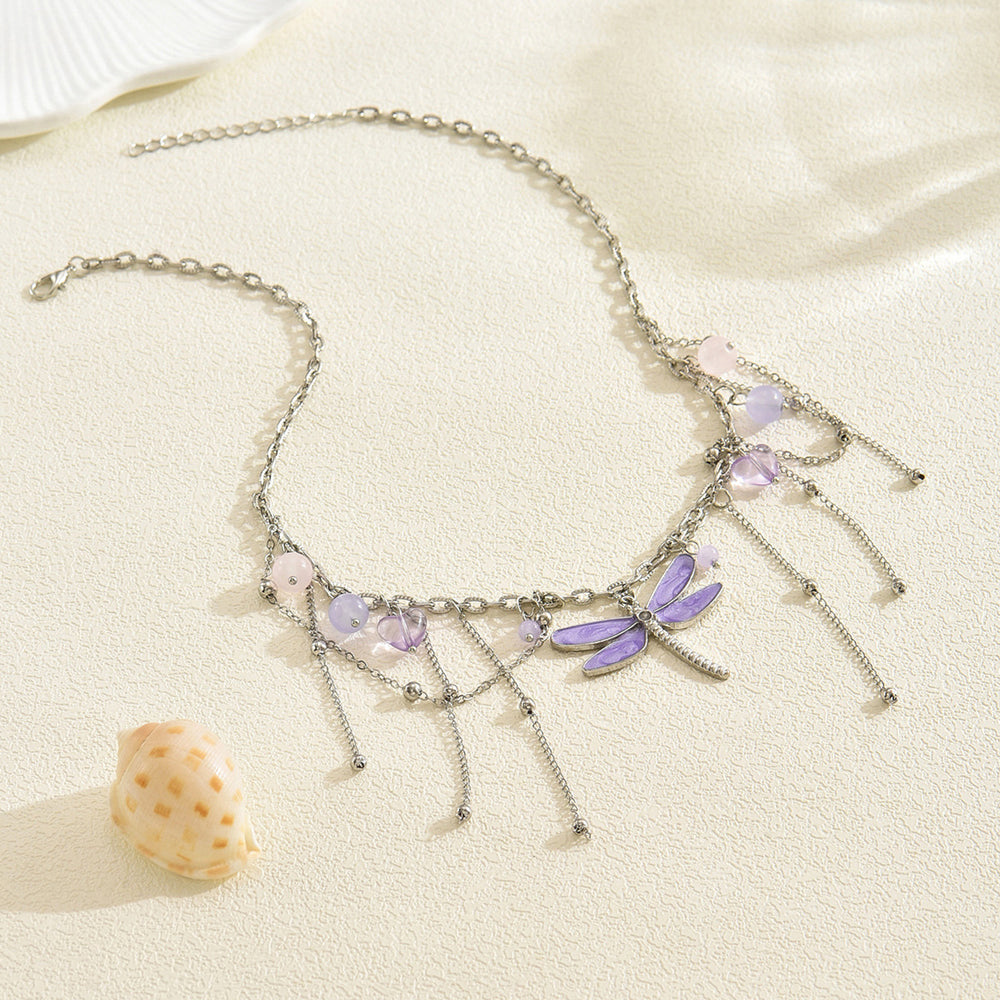 fashiontrendy purple dragonfly pendant necklace multi-layer tassel niche stylesense of designeleganteasiest for match clavicle chain