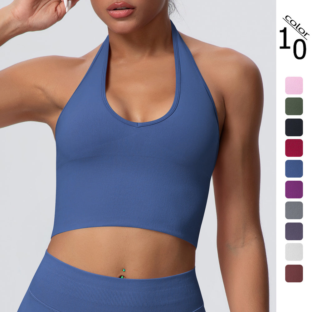 New arrivalsexy back halter yoga bra fashion seamless breathable sports intimatesoutwear running fitness vest