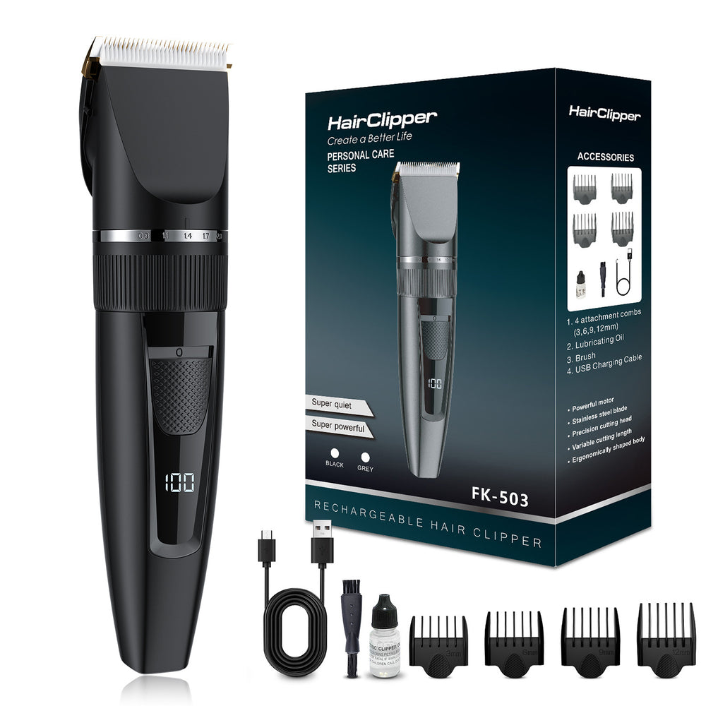 Five-speed adjustable for home electric hair clippers fast charging digital display engraving oil head push white hair cutting electric clippers cross-border