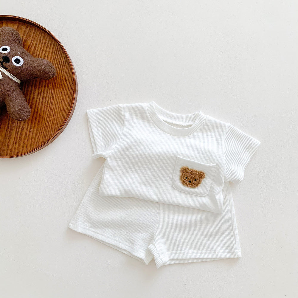 korean style ins kids summer bear outfit - baby boys & girls short sleeve & shorts casual two-piece set