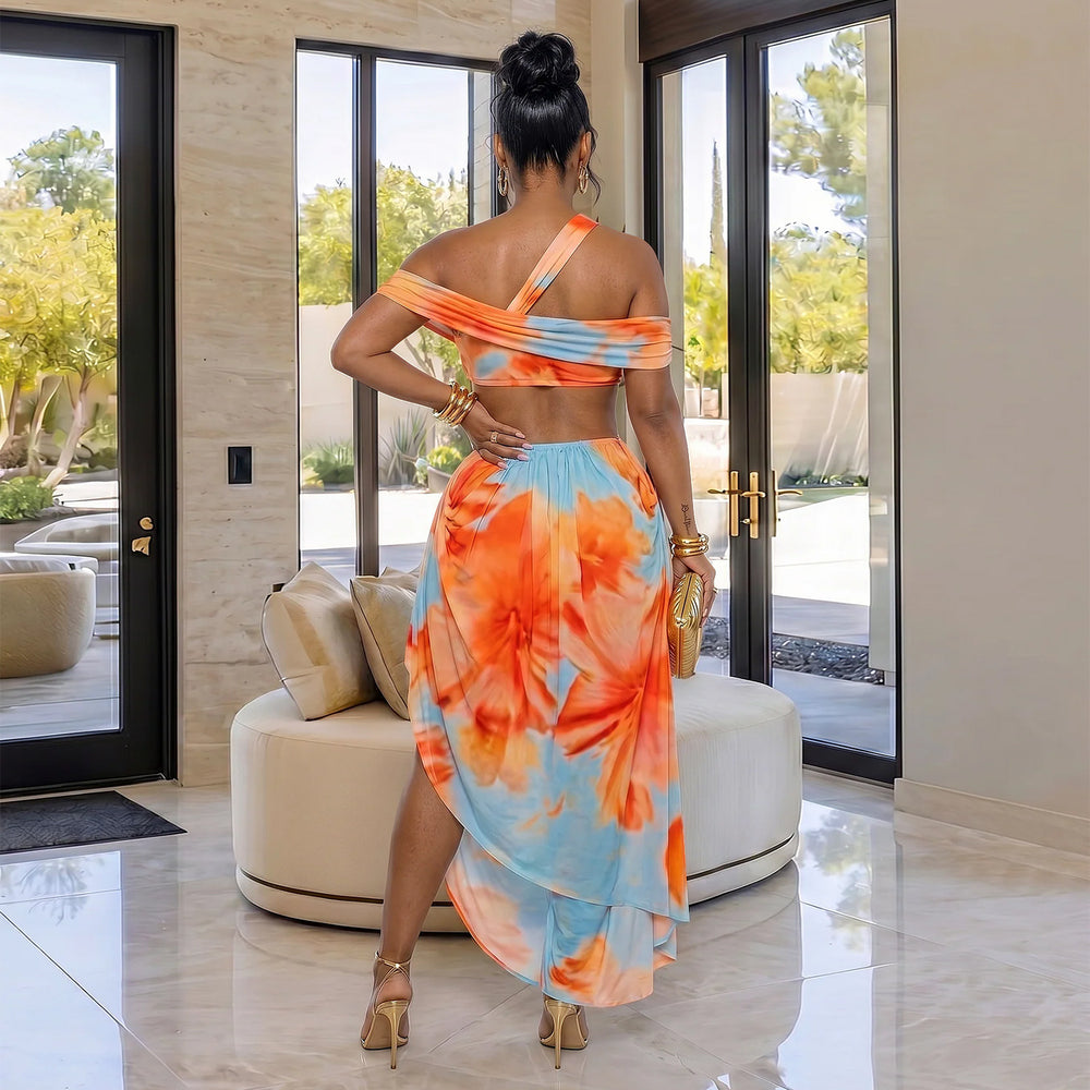 C7731 cross-border    new women's mid-summer sexy chic beach print dress