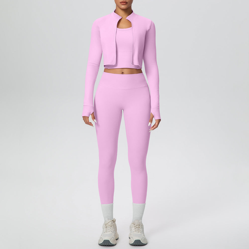 New women's seamless yoga set: quick-dry, breathable, three-piece activewear for outdoor leisure, running, training, and fitness