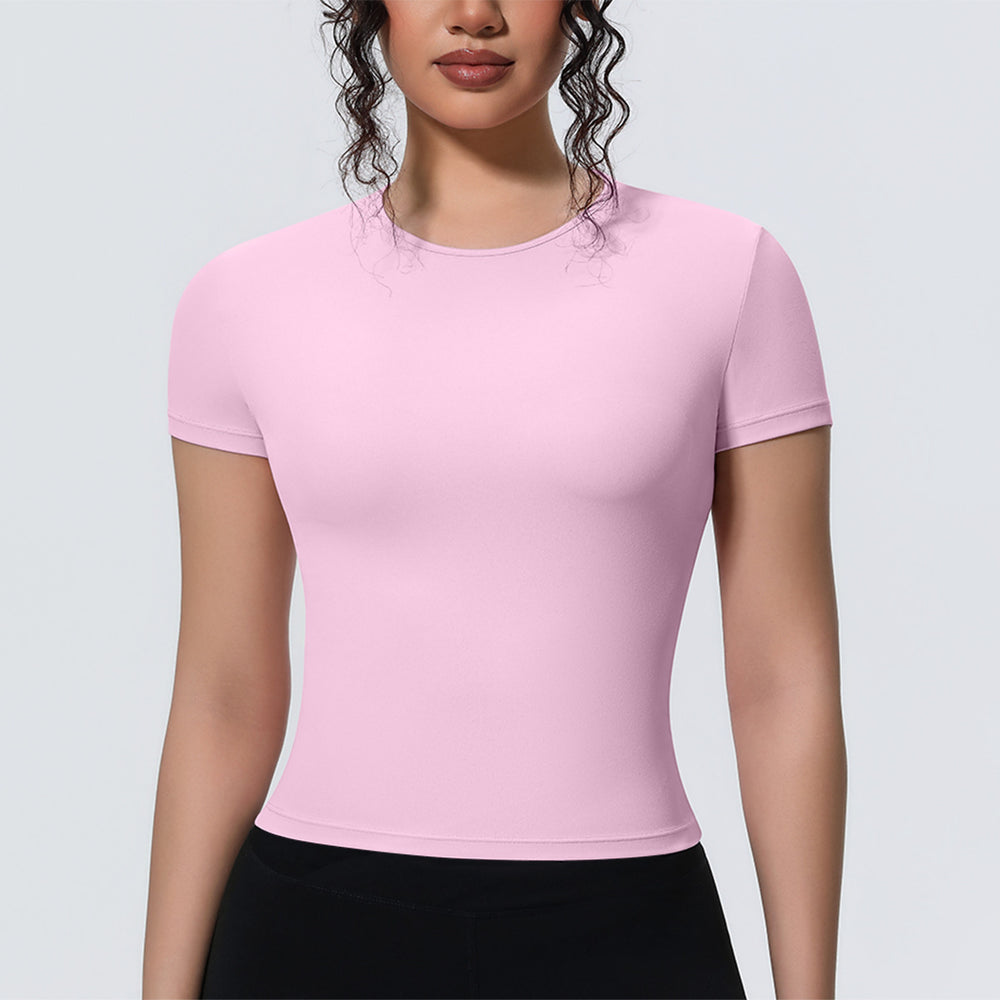 new arrival sports nude waist silm short-sleeved breathable yoga clothes t-shirt running training fitness tops for women