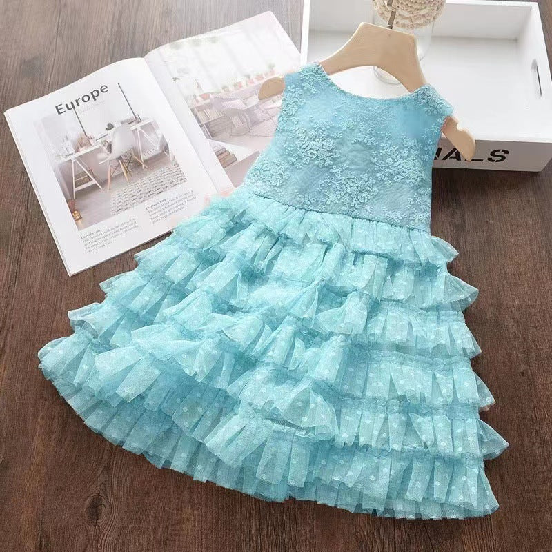 korean style summer girls' lace dress, kids' tank dress, princess tulle dress, baby tutu cake dress