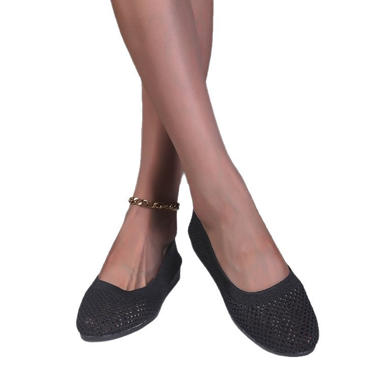 new arrivalpure color round toe fly woven flatsflats women's casual breathable cut outknitting lazy work shoes