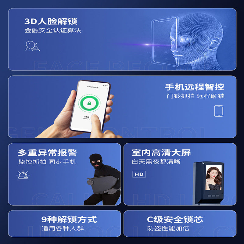 Fully automatic 3d face recognition smart door lock - remote electronic keypad, home video intercom fingerprint lock - direct from the factory