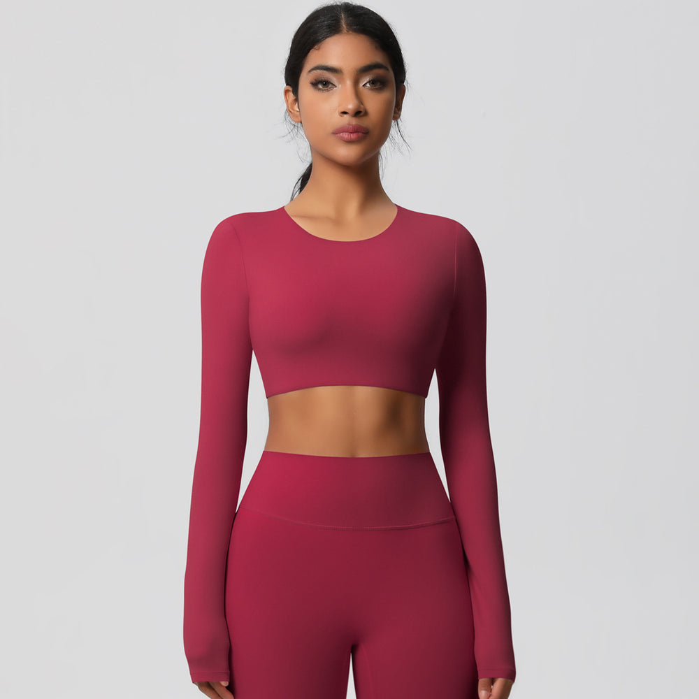 Naked feeling running long sleeves t-shirt women's tight brushed yoga tops quick-drying breathable sports fitness wear processing personalized
