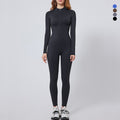 European and american nude feel long sleeve yoga bodysuit women's outdoor running fitness zipper sports jumpsuit one-piece tight