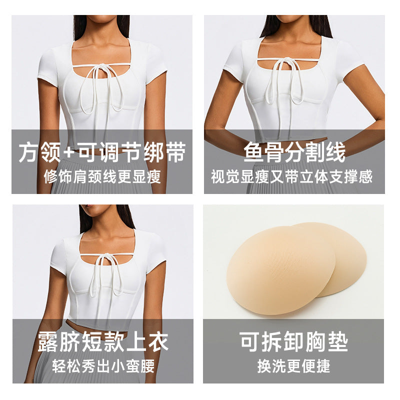 Summernew arrival strap tight sports short-sleeved women's slimming lookshorttops golf tennis wear running yoga wear