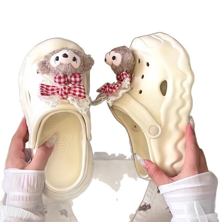 Thick sole heightenedcute cartoon shirley rose crocs women's 2026 summerfashioneasiest for match stepping on shit toe slippers