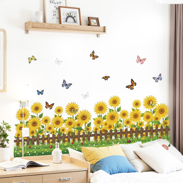 Sunflower skirting wall removable decorative sticker children's room butterfly flower living room sticker 57015