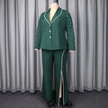 retrosexyv neck beaded long sleeves suit tops slit easiest for matchstraight-leg pants two-piece set