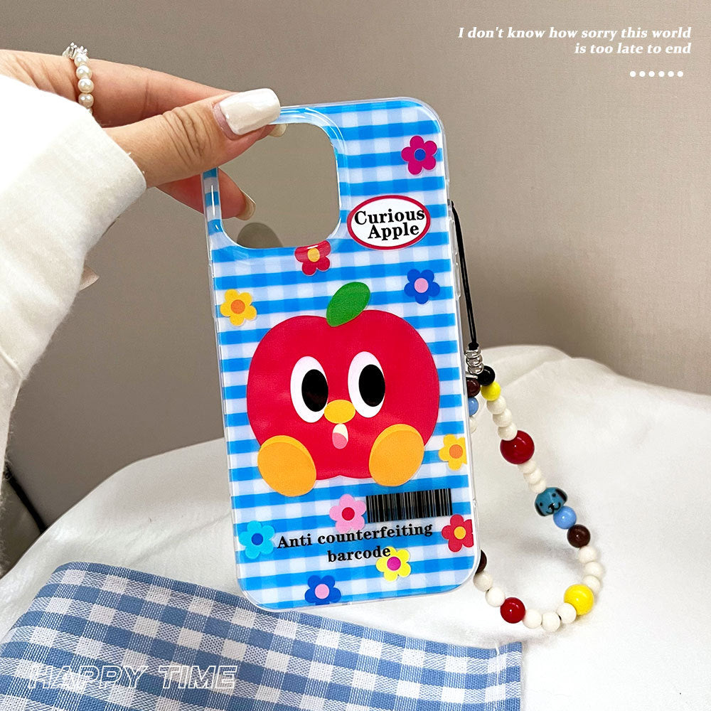 Blue grid apple flower suitable for iphone17 mobile phone case apple 16promax white large hole imd protective cover