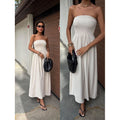 new arrival: solid color off-the-shoulder bandeau waist-defining dress