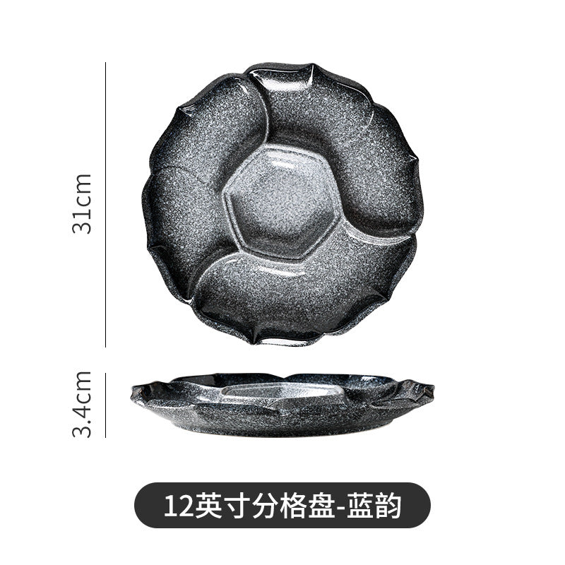 Japanese tableware sushi marinade platter plate four grids plate ceramic divided vegetable plate fruit plate dried fruit snack plate