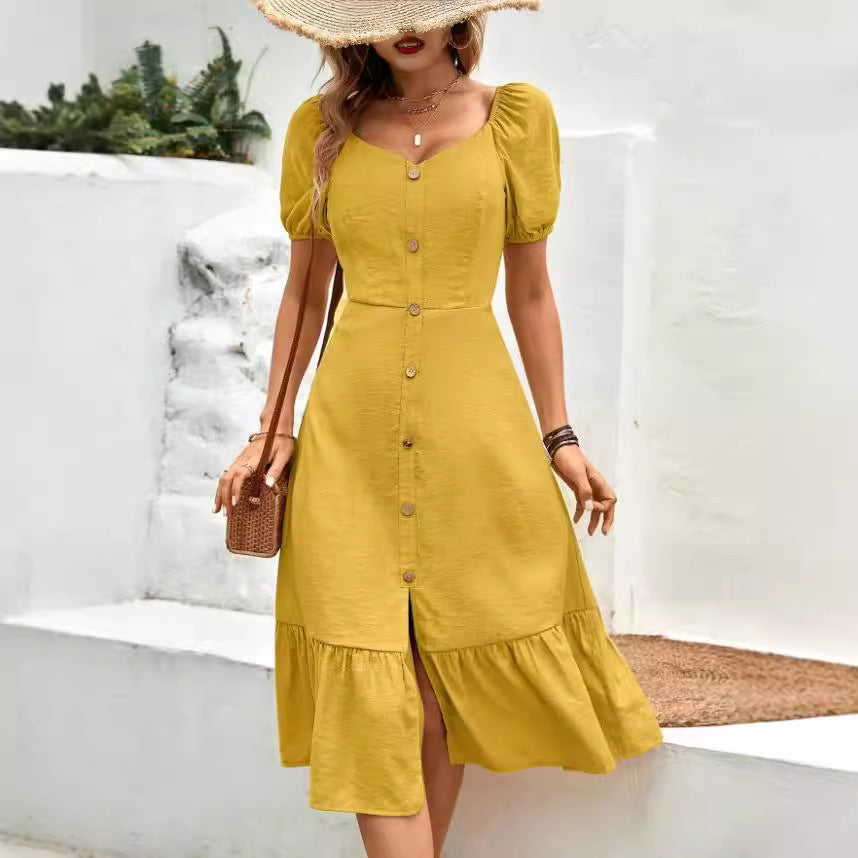 european and american spring new arrivals: solid color short sleeve maxi swing dress for  and