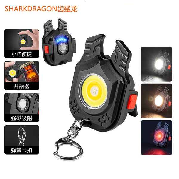 Cross-border new multi-function mini keychain light Type-C charging with power display red light warning work light