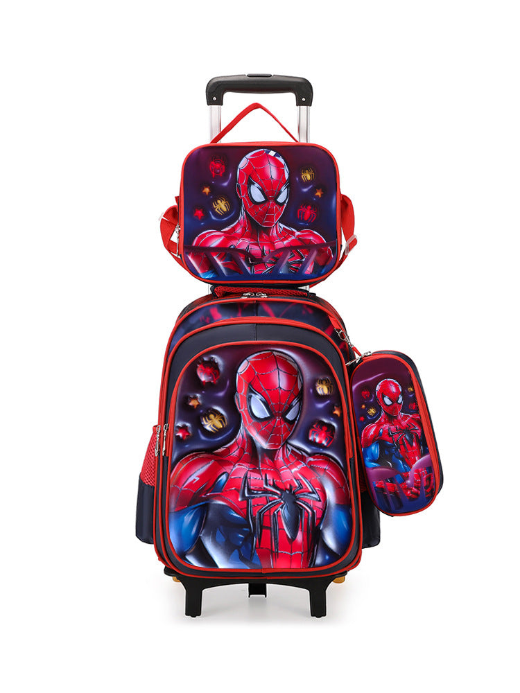 Factory wholesale capybara elementary school three-piece backpack set, 3d polyester fabric, large capacity trolley backpack