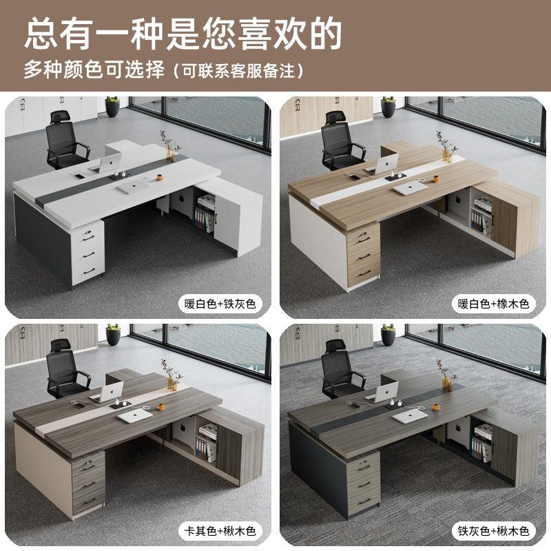 Modern executive desk set for two: manager's office, facing each other, includes desk and chairs, ideal for finance or computer work