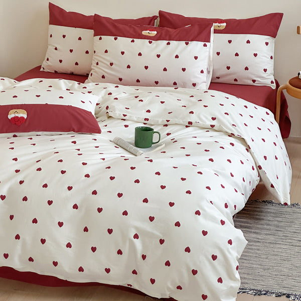 Nordic style pure cotton embroidery four-piece set of bedding cute polka dot three-piece set of bedding wholesale