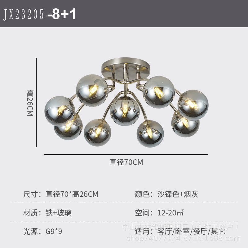 Nordic light luxury magic bean molecular silver electroplated semi-transparent round glass living room chandelier - modern minimalist