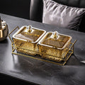 【with lid】2-compartment fruit bowl, amber + iron stand, thickened plastic