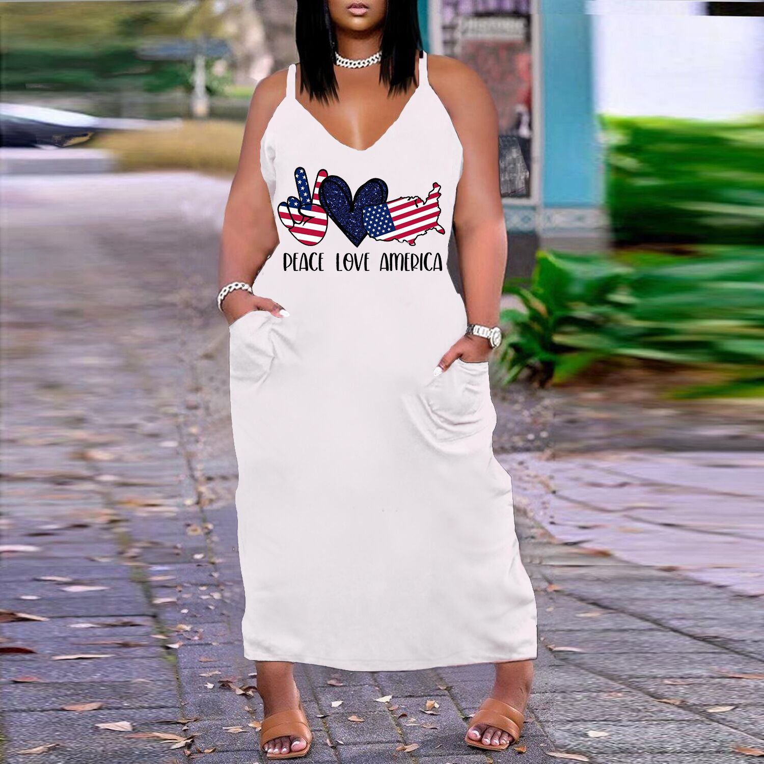 SK2411 European and American sexy suspender loose print large size dress