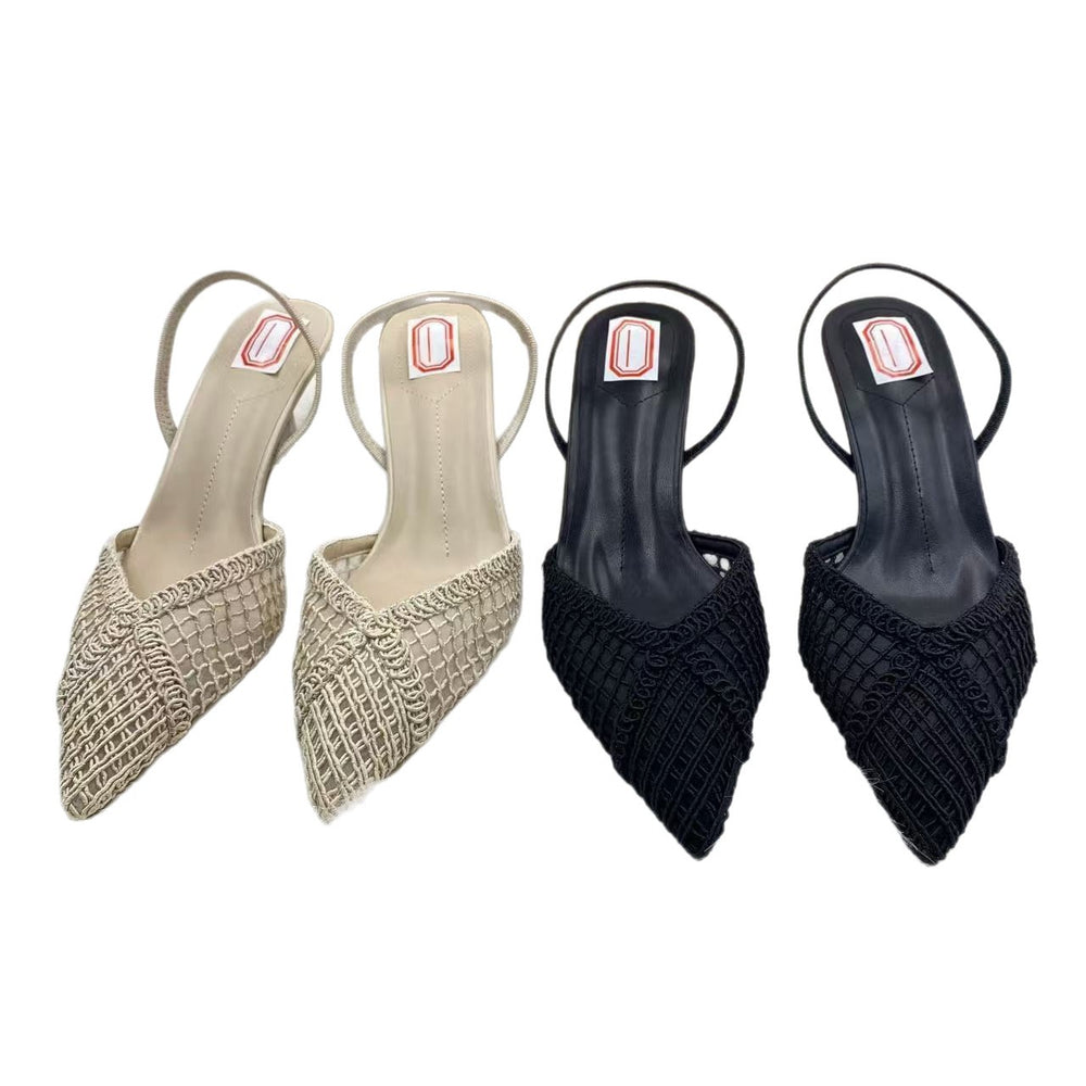 Za's 2025 new pointed-toe heels: chunky heel, french-inspired, unique design, hollow-out knit, elegant and versatile closed-toe style