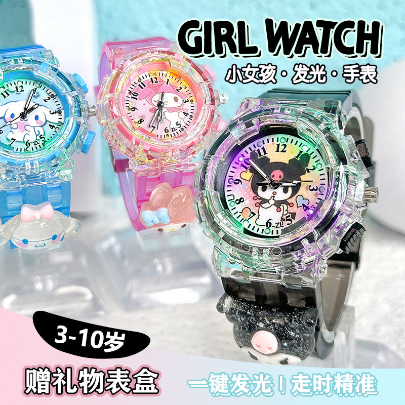 Kids' cartoon sanrio kuromi luminous electronic watch - girls' digital & analog quartz watch for elementary and middle school students