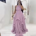 European and american cross-border women's fashion:  spring new arrival - sexy and elegant halter neck high-waisted design purple sleeveless dress