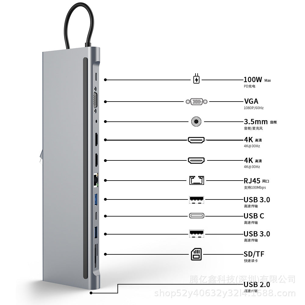 ready usb hub, compatible with huawei, macbook, ipad, 12-in-1 type-c multi-functional docking station
