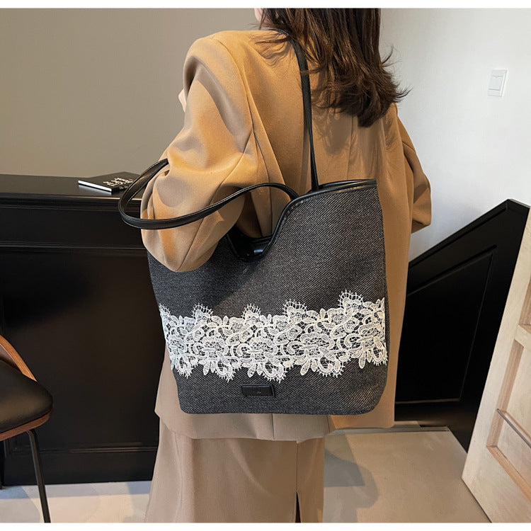 Cross-border 2024 new niche canvas bag female Sen Meng autumn and winter fashion large-capacity shoulder bag commuter tote bag