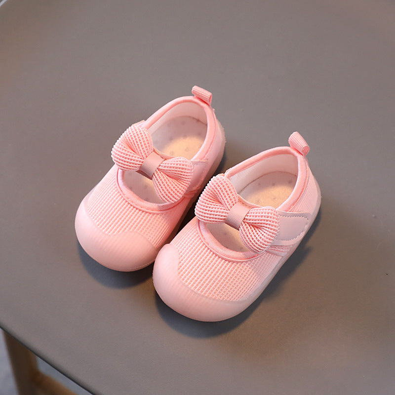 Baby girl's first walking shoes, spring and autumn style, breathable infant shoes with breathable mesh upper, 0-1-2 years old, fresh and cute princess shoes
