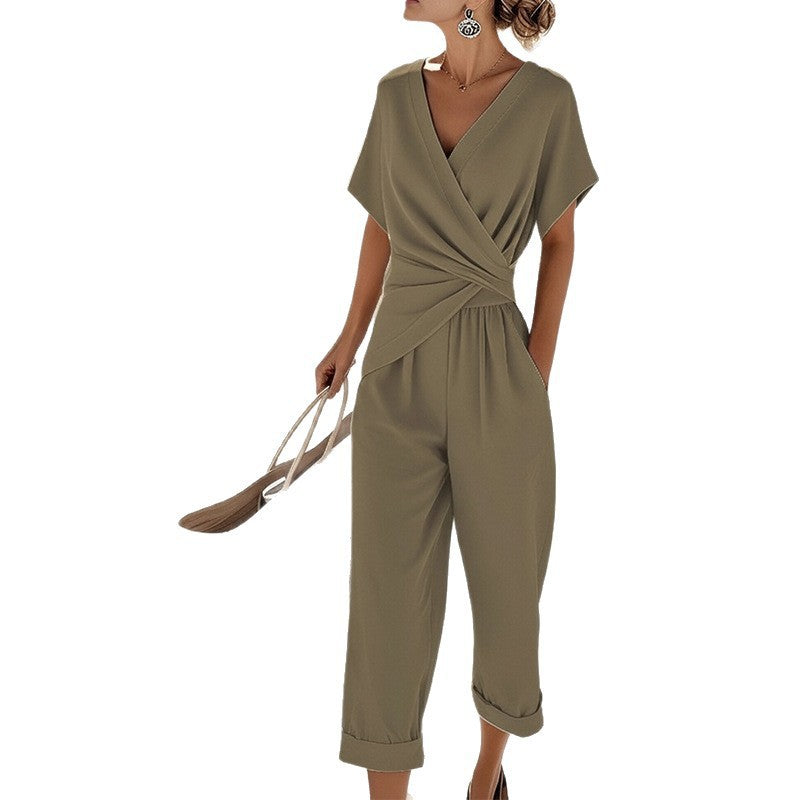 summer new arrivals: women's fashion - european & american style, export quality. stylish, casual, and comfortable criss-cross v-neck short sleeve set