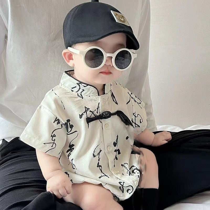 Baby summer clothes chinese style national trend one-piece super cute thin style baby boy summer handsome short sleeve outing clothes
