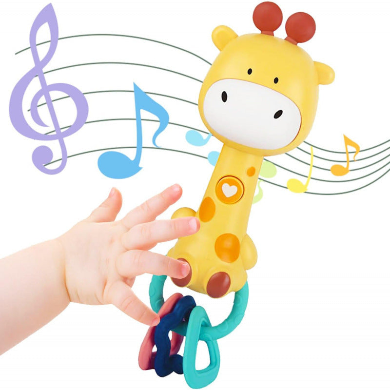 Cross-border  baby soft glue rattle cartoon toothpaste rhythm stick hand grab soothing BB stick light music toy